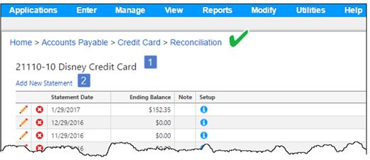Under Manage, select Credit Card Statements: On the Credit Card Statement Grid