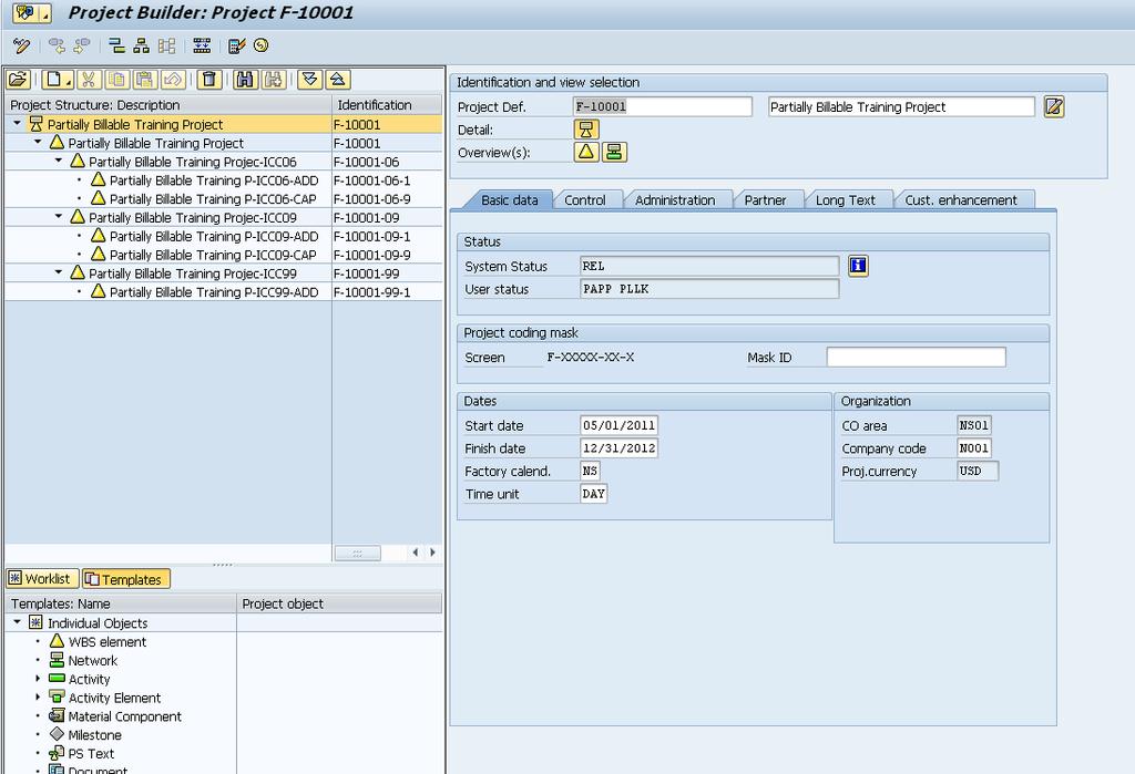 In SAP, the project structure is now updated on the Project Builder (CJ20N transaction code) screen. The structure appears as keyed in to the estimate screen.