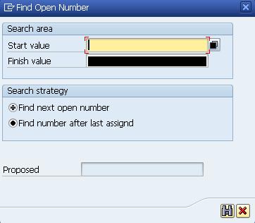 A pop-up box appears to find the next available number. The start and finish values will be the range of the search criteria. Only the Start value is required to be populated.