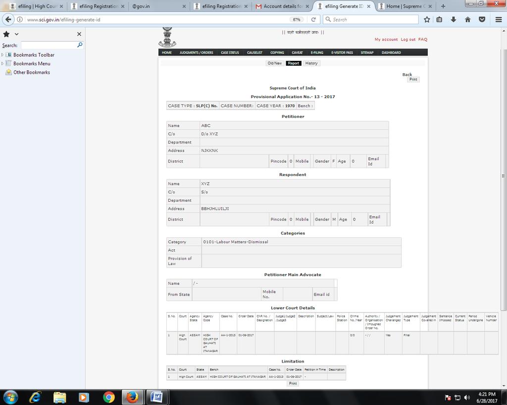 Step7 : User will get a screen as display below : User will get Provisional Application No.