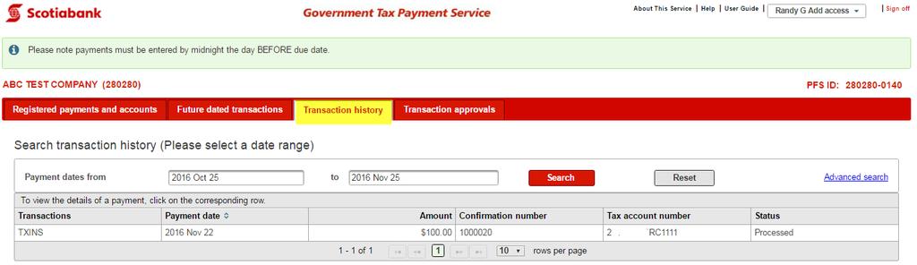 without approving. You can also search for historical payment details in the Transaction history tab.