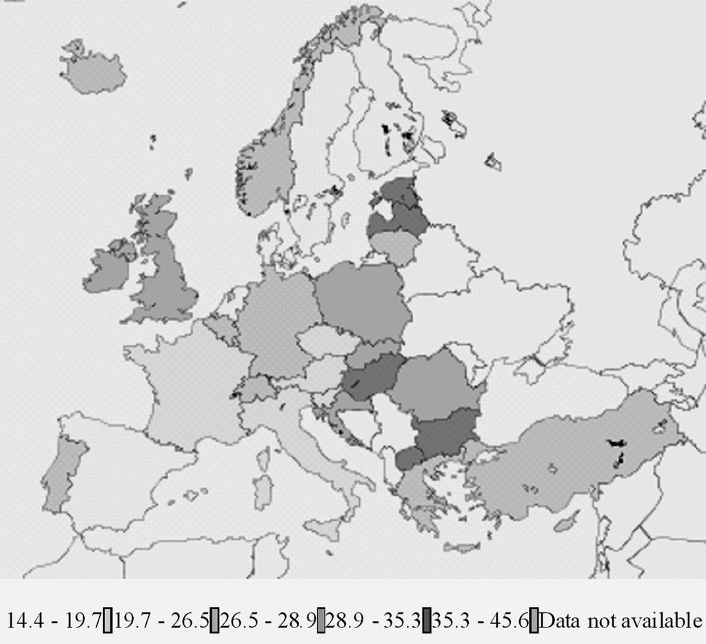 Figure 1. Dispersion of regional GDP per capita in EU member states (Eurostat data) EU structural funds are allocated to NUTS II regions where Latvia is regarded as single region.