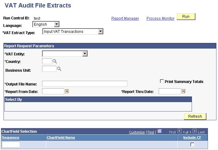 Chapter 5 Working with VAT VAT Audit File Extracts page Select the VAT extract type from the following types: VAT Extract Type Description AP, GL, Expenses, Treasury Extracts PeopleSoft Payables,