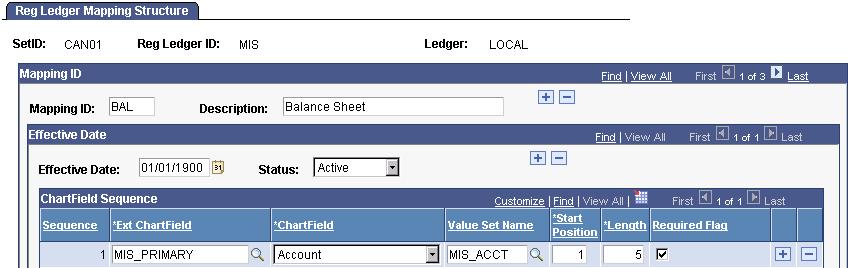 Chapter 11 Creating Regulatory Ledger Reports In the Mapped Values group box, specify values in the ChartField Value, SetID From, Range From and Range To fields.