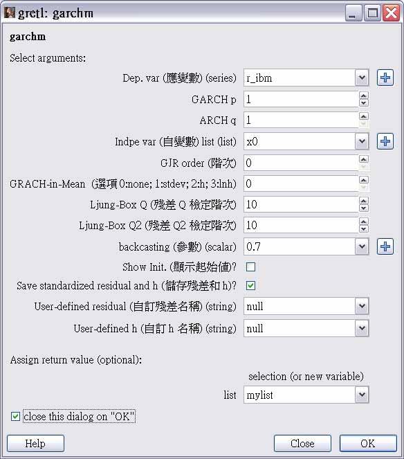 25 行 數 click [File] [Function File] On local It means to estimate GARCH(1,1) The list "x0" double clicks on GJR-garchm Fill the