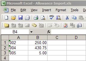 ANNEX G IRAS2014 SPECIAL IMPORT PROGRAM FOR BATCH ALLOWANCE / DEDUCTION / BONUS AMOUNT 1) The user has to prepare an Excel file with the format as below and save it an Excel file.