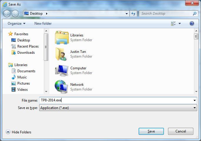 For Windows 7 Users IRAS2014 A window similar to the one shown below will prompt at the bottom half of the browser. Select [SAVE AS] and another window shown below will prompt again.