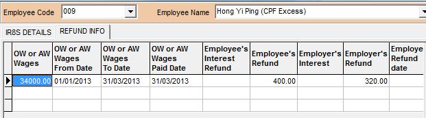 At the OW or AW Wages From Date, select 01/01/2013 and the end of the month of the CPF Excess in the OW or AW Wages To Date. For this example, select 31/03/2013.