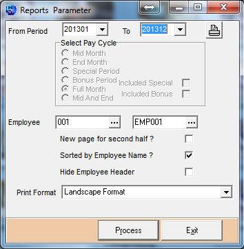 3.2. Select the period range, the selected employees and click on the Process