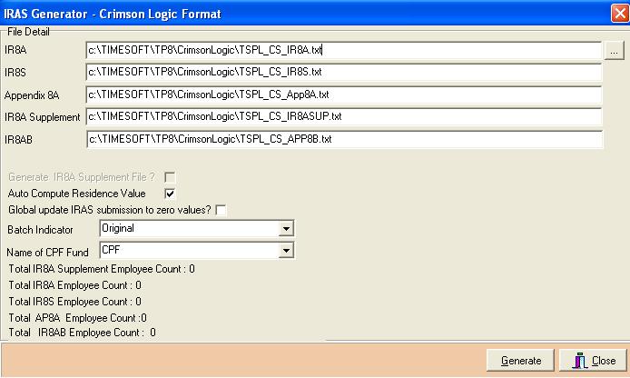 2.15.2 CRIMSON LOGIC FORMAT IRAS2014 This section allows the user to generate the text file for submission using CRIMSON LOGIC FORMAT. IMPORTANT!