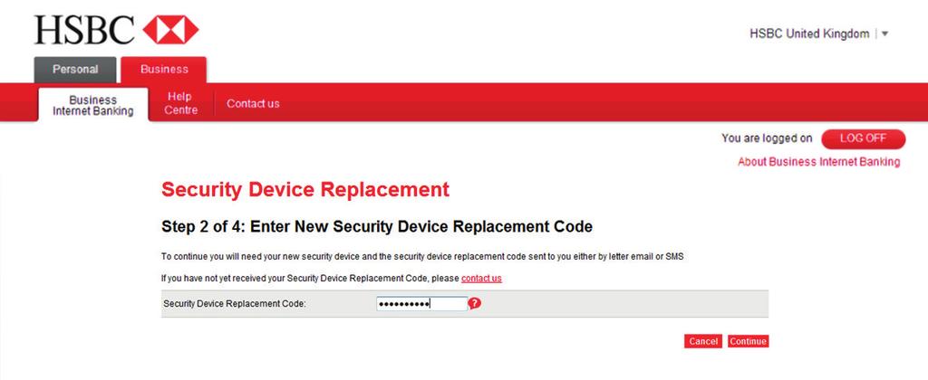 Step 2 of 4 Enter New Security Device Replacement Code Input the