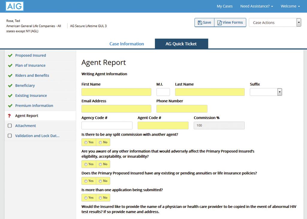 Agent Report: Complete the agent information and