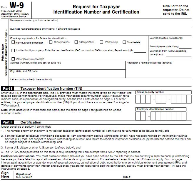 Form W-9 can be found at