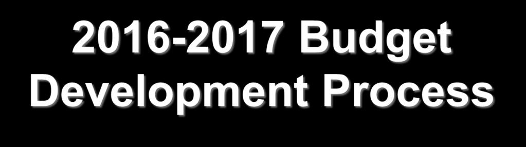 2016-2017 Budget Development Process Follow the approved timeline Work together