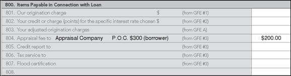 49 For example, if the borrower pays $300 towards required appraisal services, but the total charge for the appraisal is $500, then Line 804 on page 2 of the HUD-1 will show a P.O.C.