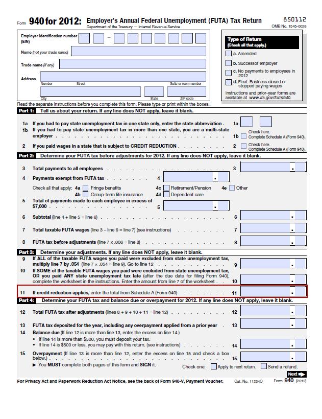 Form 940 The Form 940 is the employer s annual FUTA return. It reports unemployment wages and taxes paid during the tax year.