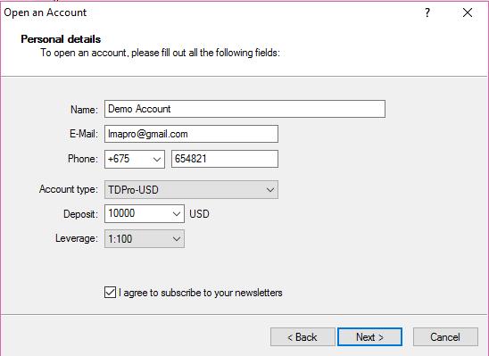 Create Demo Account Fill in the required information.