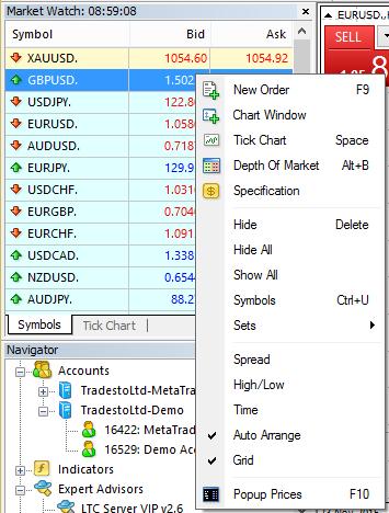Market Watch The "Market Watch" window can be activated by pressing the Ctrl+M key combination, or by using the View-Market Watch menu