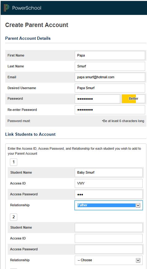 Create a New Parent Account Wolf Creek Public Schools uses the single signon feature of the PowerSchool Parent portal to access online fee payment for all its registered students.