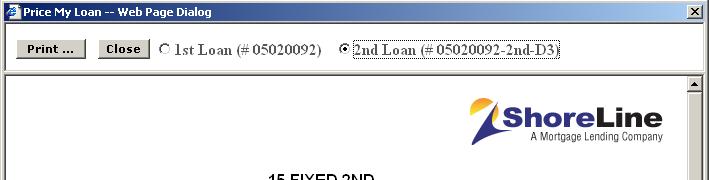 Figure 17: Switching between 1 st and 2 nd loan details After you close the certificate window, you will be taken back to the start screen (see Figure 2) to begin again.