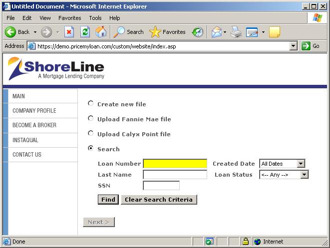 Figure 18: Searching for Loans You can search by a combination of any (or all) of the following fields: loan number, last name, SSN, created date and loan status.