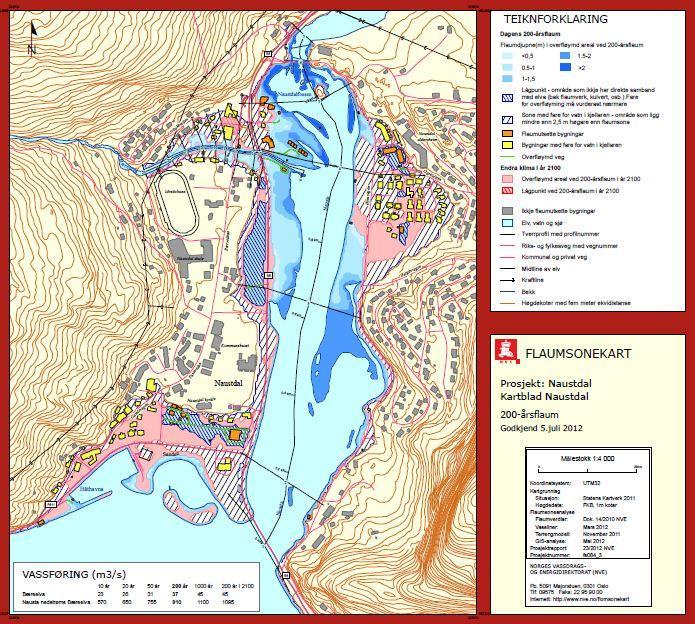 Flood hazard map for Naustdal (coastal western Norway) Published July,