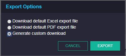 Export valuation results You can export the valuation results by clicking the Export button: Export default PDF file Export default Excel file NEW: Custom export this will allow you to select what