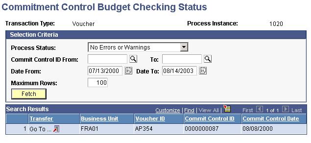 Managing Budget Exceptions Chapter 9 Viewing Payroll Transaction Line Exceptions Access the HR Payroll - Line Exceptions page (Commitment Control, Review Budget Check Exceptions, General Ledger,