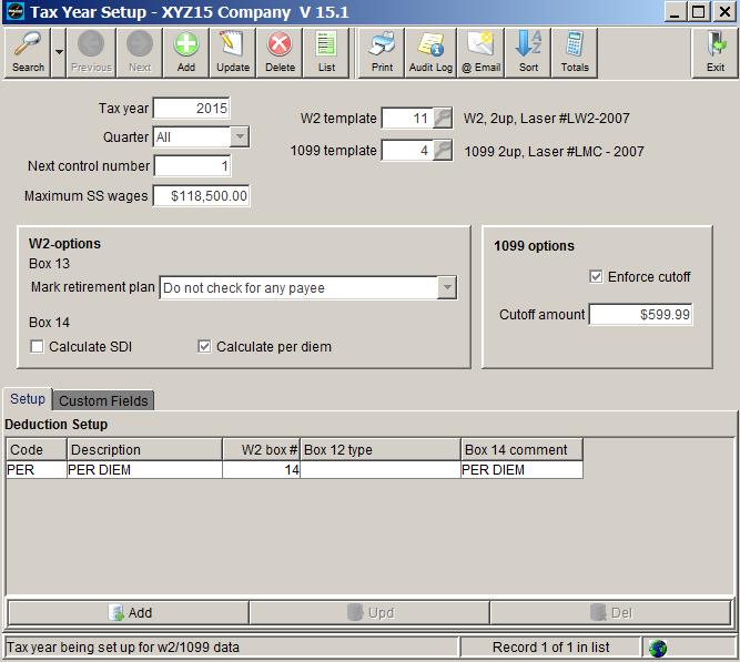 3 Add or update Tax Year Setup File: The Tax Year Setup File will be copied from the prior year in the previous step if you have processed tax documents in prior years within LoadMaster.