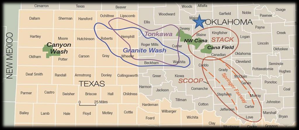 Opportunities in Oklahoma North Central Oklahoma Highlights The STACK, SCOOP, Merge, Springer formations are among the leading unconventional plays in North America with a low breakeven point 13 Acre