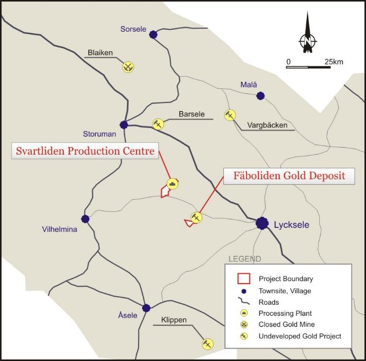 Fäboliden Gold Project Fäboliden Acquisition Purchase Agreement completed. Total consideration of 38 MSEK (~A$6.0M), includes Fäboliden Gold Deposit, ownership of 1,728 ha of land.