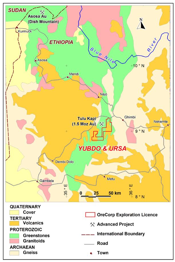 Yubdo and Ursa Immediately south, east and southwest of Tulu Kapi (1.5m oz Au @ 2.
