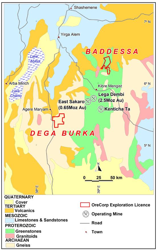 Baddessa & Dega Burka Both applications proximal to Midroc s Lega Dembi Mine: 2.5m oz Au @ 3.