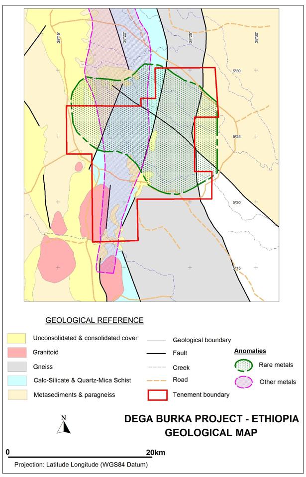 Dega Burka The application covers a significant portion of a large gold geochemical anomaly North-south structural corridor with epithermal