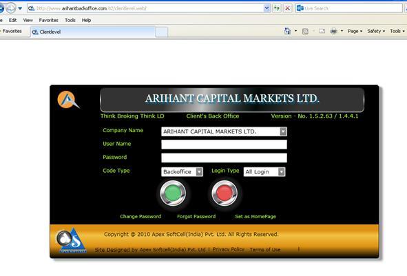 The inputs in the user log-in page are categorized into the following sections. Company Name: You will find two companies- Arihant Capital Markets Ltd and Arihant Futures Commodities Ltd.