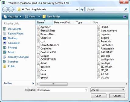 Even if you select a file from the list of previously analysed data files, PG2000 will ask you to confirm your choice.