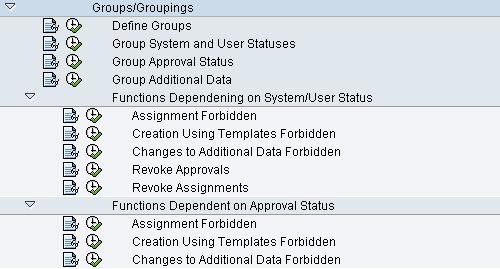 1) Status Groups Before having a closer look at the WCM BAdIs, we want to note the very powerful concept of status groups: Status groups allow configuration of pre-defined influence options on