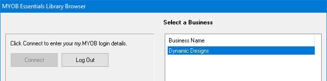 2 Click the Post directly into my accounting system option and then select MYOB - Essentials from the list. 3 Click the [ ] button and then click Connect.