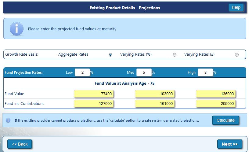 PROJECTIONS With the default set to Aggregate Rates, a user will see the following table when the analysis is being run on a monetary basis.