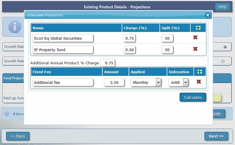 If it s not possible to obtain projections from the existing scheme, the Calculate button can be used to generate projections to any given rates.
