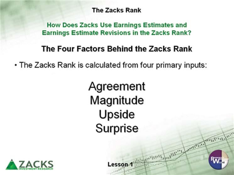 Zacks Method for Trading: Home Study Course Workbook As a result, stocks receiving upward earnings estimate revisions tend to outperform over the next one to three months.