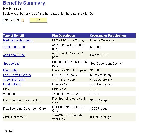 Click on the Benefit Type link to see detailed information on your benefit.