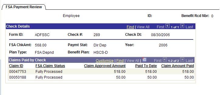 Below is a screen shot of the FSA Payment Review after the Check Print Process has