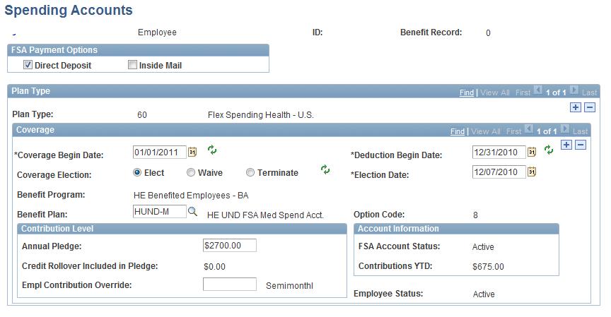 FLEXIBLE SPENDING ADMINISTRATION NDUS PeopleSoft FSA Administration provides the ability to administer Health Care and Dependent Care flexible spending accounts (FSA).