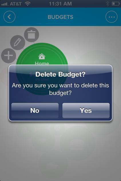 To delete the overall budget, tap on the trashcan icon, then tap Yes in