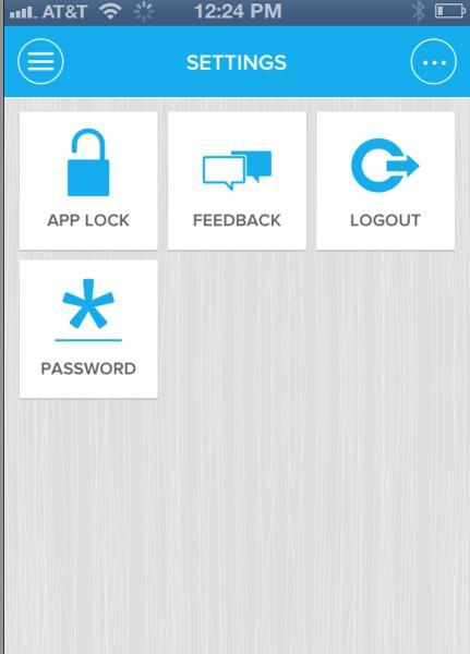 Settings Open the settings card to enable the app lock function, request support/provide feedback, and
