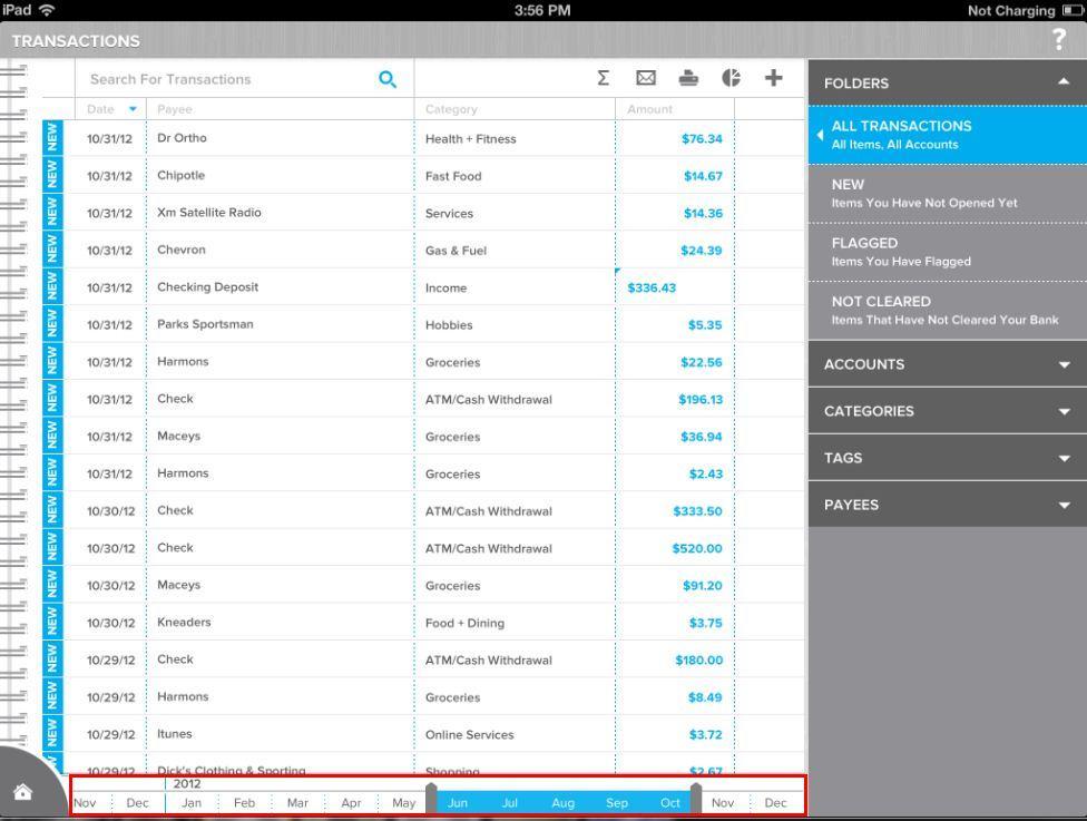 You can search by Date, Payee, Category, Account, or Amount You