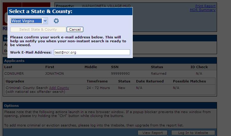 Then, on the State and County Selection screen, select the appropriate State and County of prior residence