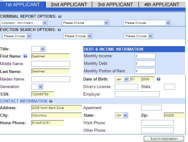 If the property is in or applicant address is in, Alabama, Washington DC, Hawaii, Maryland, or South Dakota, please select the state name from the Criminal Report Options Drop-Down