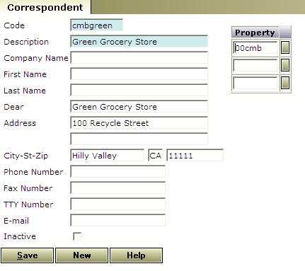Then select Add Correspondent. The Correspondent screen will open allowing the contact information for the 3 rd party to be entered. NOTE: The code should be 8 characters long.